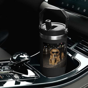 Funny Golden Retriever Iced Coffee Flip Straw Tumbler Grunge Silly Meme Graphic Funny Dog Lover