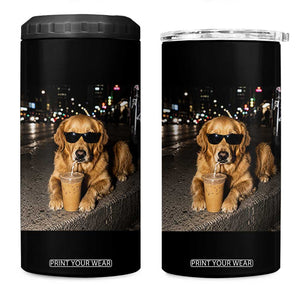 Funny Golden Retriever Iced Coffee 4 in 1 Can Cooler Tumbler Grunge Silly Meme Graphic Funny Dog Lover