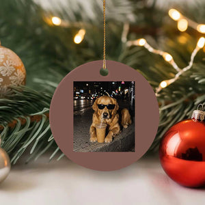 Funny Golden Retriever Iced Coffee Ceramic Ornament Grunge Silly Meme Graphic Funny Dog Lover