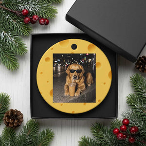 Funny Golden Retriever Iced Coffee Ceramic Ornament Grunge Silly Meme Graphic Funny Dog Lover