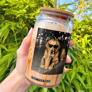 Funny Golden Retriever Iced Coffee Glass Can Grunge Silly Meme Graphic Funny Dog Lover
