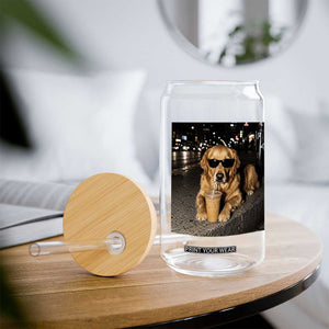 Funny Golden Retriever Iced Coffee Glass Can Grunge Silly Meme Graphic Funny Dog Lover
