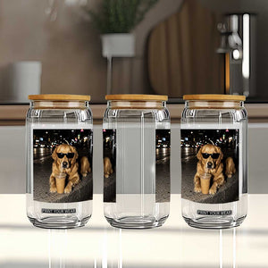 Funny Golden Retriever Iced Coffee Glass Can Grunge Silly Meme Graphic Funny Dog Lover
