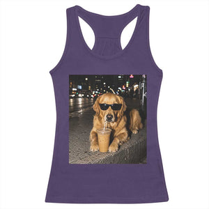 Funny Golden Retriever Iced Coffee Racerback Tank Top Grunge Silly Meme Graphic Funny Dog Lover