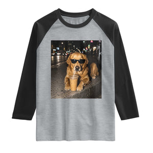 Funny Golden Retriever Iced Coffee Raglan Shirt Grunge Silly Meme Graphic Funny Dog Lover