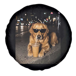 Funny Golden Retriever Iced Coffee Spare Tire Cover Grunge Silly Meme Graphic Funny Dog Lover