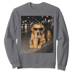 Funny Golden Retriever Iced Coffee Sweatshirt Grunge Silly Meme Graphic Funny Dog Lover