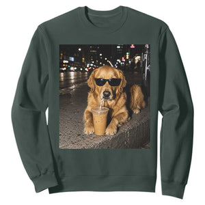 Funny Golden Retriever Iced Coffee Sweatshirt Grunge Silly Meme Graphic Funny Dog Lover