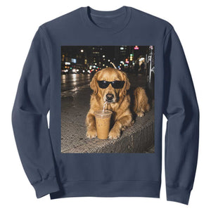 Funny Golden Retriever Iced Coffee Sweatshirt Grunge Silly Meme Graphic Funny Dog Lover