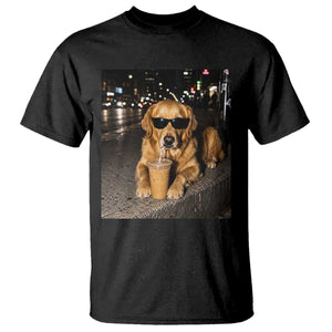 Funny Golden Retriever Iced Coffee T Shirt Grunge Silly Meme Graphic Funny Dog Lover