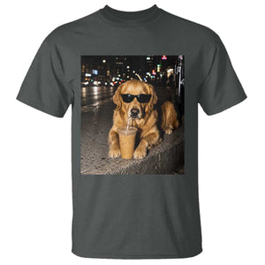 Funny Golden Retriever Iced Coffee T Shirt Grunge Silly Meme Graphic Funny Dog Lover