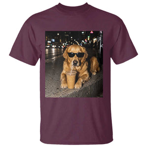 Funny Golden Retriever Iced Coffee T Shirt Grunge Silly Meme Graphic Funny Dog Lover