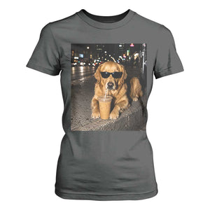 Funny Golden Retriever Iced Coffee T Shirt For Women Grunge Silly Meme Graphic Funny Dog Lover