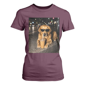 Funny Golden Retriever Iced Coffee T Shirt For Women Grunge Silly Meme Graphic Funny Dog Lover