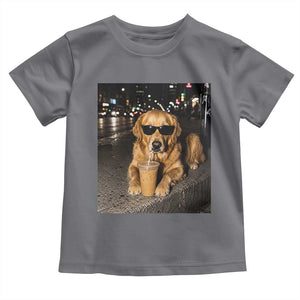 Funny Golden Retriever Iced Coffee Toddler T Shirt Grunge Silly Meme Graphic Funny Dog Lover