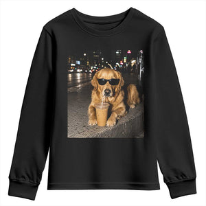 Funny Golden Retriever Iced Coffee Youth Sweatshirt Grunge Silly Meme Graphic Funny Dog Lover