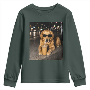 Funny Golden Retriever Iced Coffee Youth Sweatshirt Grunge Silly Meme Graphic Funny Dog Lover