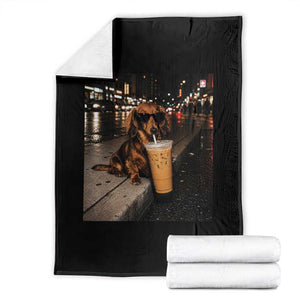 Dachshund Iced Coffee Throw Blanket Grunge Meme Graphic Funny Weiner Dog Lovers Dad