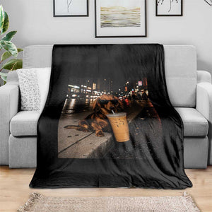 Dachshund Iced Coffee Throw Blanket Grunge Meme Graphic Funny Weiner Dog Lovers Dad