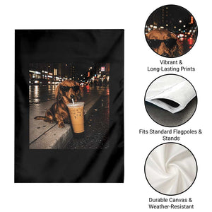 Dachshund Iced Coffee Garden Flag Grunge Meme Graphic Funny Weiner Dog Lovers Dad