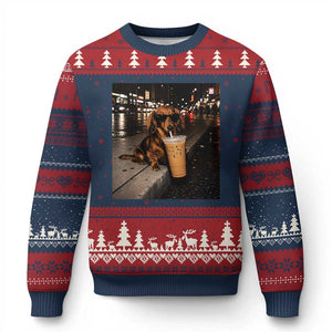 Dachshund Iced Coffee Ugly Christmas Sweater Grunge Meme Graphic Funny Weiner Dog Lovers Dad