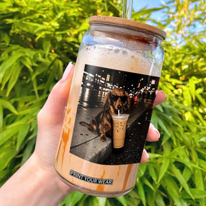 Dachshund Iced Coffee Glass Can Grunge Meme Graphic Funny Weiner Dog Lovers Dad