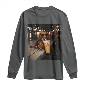 Dachshund Iced Coffee Long Sleeve Shirt Grunge Meme Graphic Funny Weiner Dog Lovers Dad