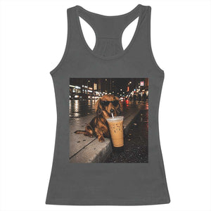 Dachshund Iced Coffee Racerback Tank Top Grunge Meme Graphic Funny Weiner Dog Lovers Dad