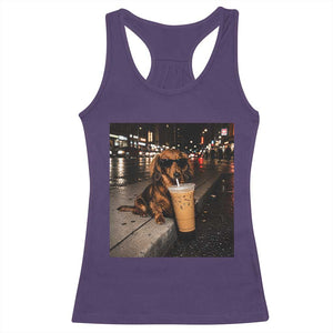 Dachshund Iced Coffee Racerback Tank Top Grunge Meme Graphic Funny Weiner Dog Lovers Dad