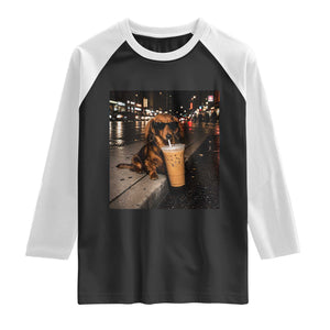Dachshund Iced Coffee Raglan Shirt Grunge Meme Graphic Funny Weiner Dog Lovers Dad