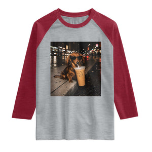 Dachshund Iced Coffee Raglan Shirt Grunge Meme Graphic Funny Weiner Dog Lovers Dad