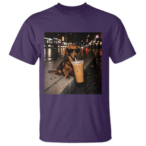 Dachshund Iced Coffee T Shirt Grunge Meme Graphic Funny Weiner Dog Lovers Dad