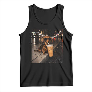 Dachshund Iced Coffee Tank Top Grunge Meme Graphic Funny Weiner Dog Lovers Dad