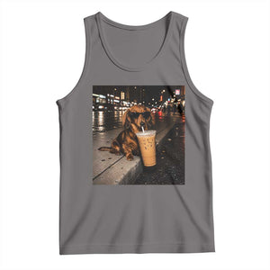 Dachshund Iced Coffee Tank Top Grunge Meme Graphic Funny Weiner Dog Lovers Dad