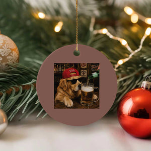 Funny Golden Retriever Drinking Beer Ceramic Ornament Silly Dog Meme Graphic Sarcastic Gift