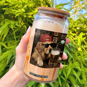 Funny Golden Retriever Drinking Beer Glass Can Silly Dog Meme Graphic Sarcastic Gift