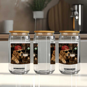 Funny Golden Retriever Drinking Beer Glass Can Silly Dog Meme Graphic Sarcastic Gift