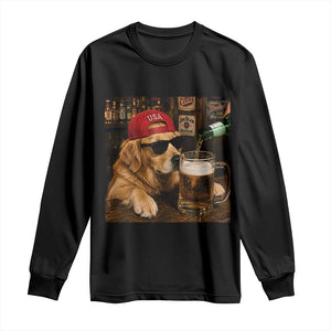 Funny Golden Retriever Drinking Beer Long Sleeve Shirt Silly Dog Meme Graphic Sarcastic Gift