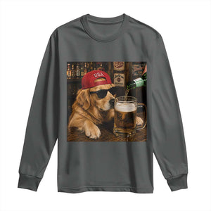 Funny Golden Retriever Drinking Beer Long Sleeve Shirt Silly Dog Meme Graphic Sarcastic Gift