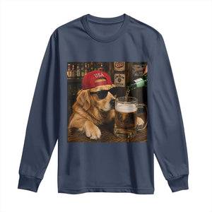 Funny Golden Retriever Drinking Beer Long Sleeve Shirt Silly Dog Meme Graphic Sarcastic Gift