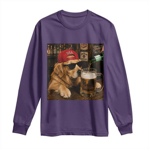 Funny Golden Retriever Drinking Beer Long Sleeve Shirt Silly Dog Meme Graphic Sarcastic Gift