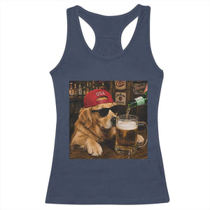Funny Golden Retriever Drinking Beer Racerback Tank Top Silly Dog Meme Graphic Sarcastic Gift
