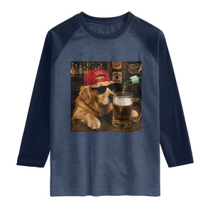 Funny Golden Retriever Drinking Beer Raglan Shirt Silly Dog Meme Graphic Sarcastic Gift