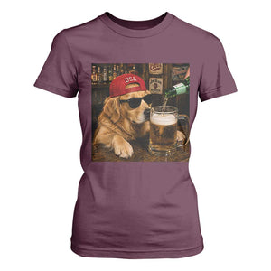 Funny Golden Retriever Drinking Beer T Shirt For Women Silly Dog Meme Graphic Sarcastic Gift
