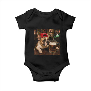 French Bulldog Drinking Beer Baby Onesie Silly Dog Meme Graphic Sarcastic Gift