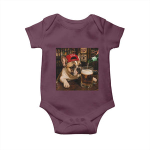 French Bulldog Drinking Beer Baby Onesie Silly Dog Meme Graphic Sarcastic Gift