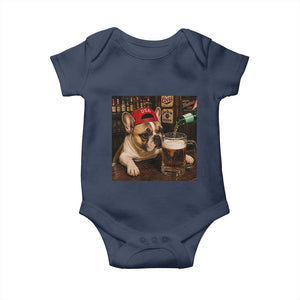 French Bulldog Drinking Beer Baby Onesie Silly Dog Meme Graphic Sarcastic Gift