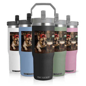 French Bulldog Drinking Beer Flip Straw Tumbler Silly Dog Meme Graphic Sarcastic Gift