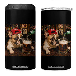 French Bulldog Drinking Beer 4 in 1 Can Cooler Tumbler Silly Dog Meme Graphic Sarcastic Gift