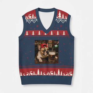French Bulldog Drinking Beer V-Neck Knit Sweater Vest Silly Dog Meme Graphic Sarcastic Gift